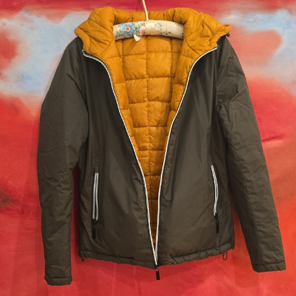 The Love Brand, Reversible Yellow and Gray Puffer Jacket, Medium